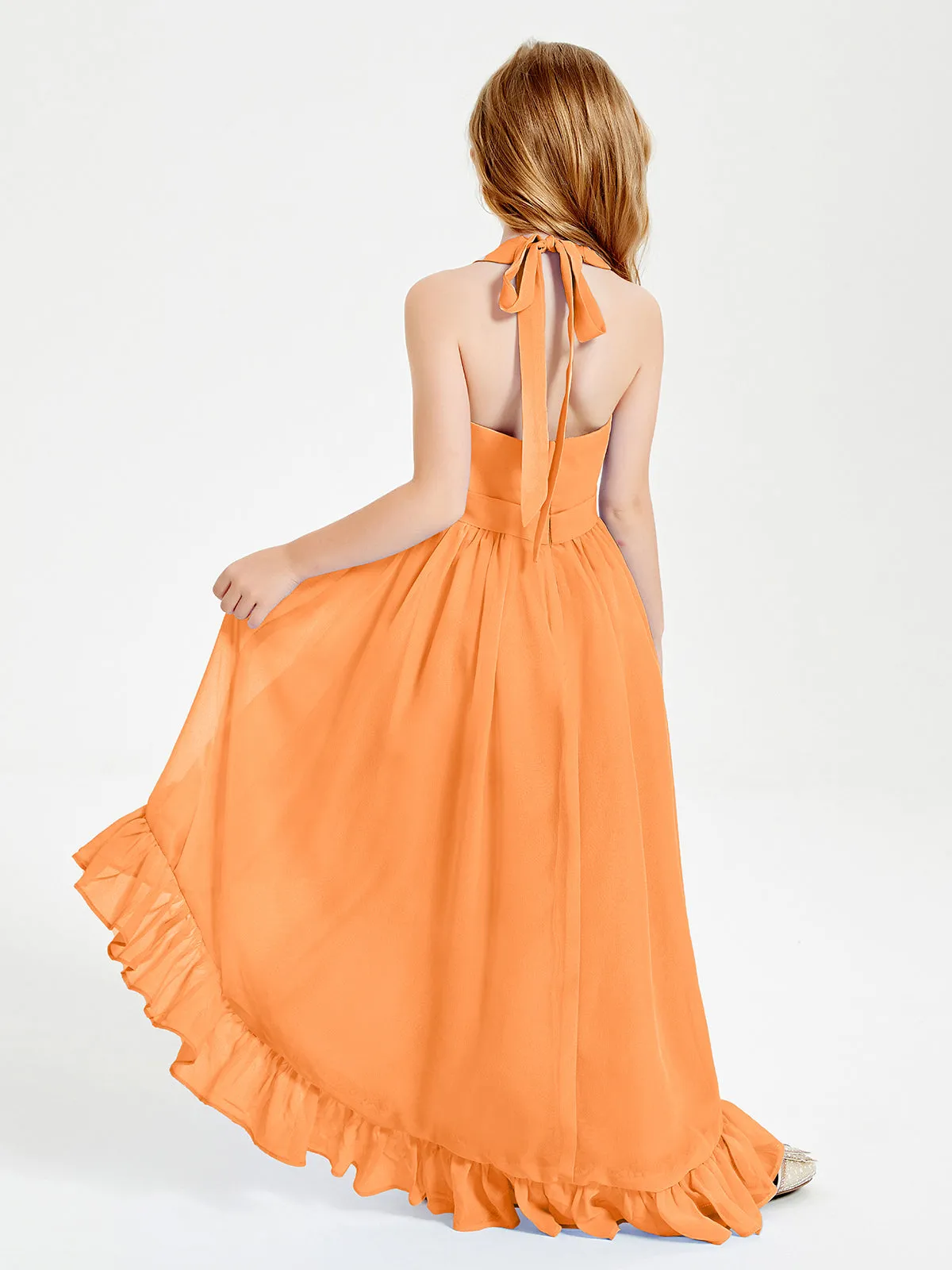 Boho Junior Bridesmaid Dresses Asymmetrical Cascading Skirt Orange