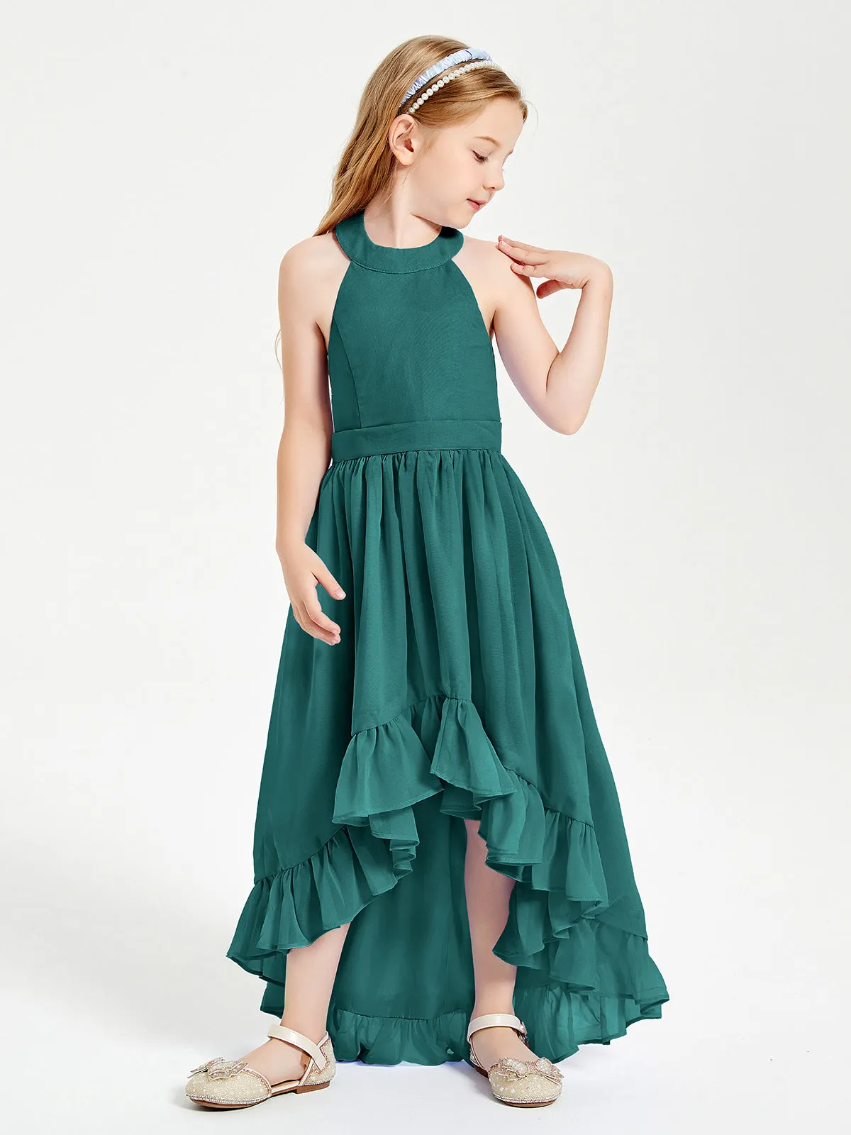 Boho Junior Bridesmaid Dresses Asymmetrical Cascading Skirt Peacock