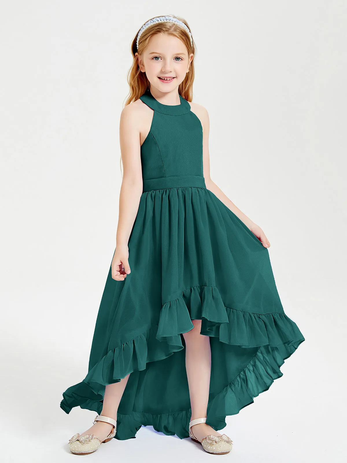 Boho Junior Bridesmaid Dresses Asymmetrical Cascading Skirt Peacock