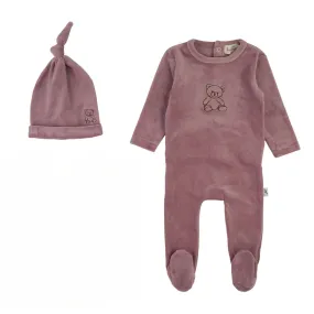 Bondoux Teddy Soft Velour Footie & Bonnet Girls