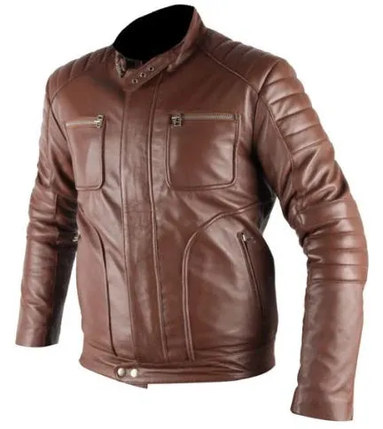 Brown Vintage Motorcycle Leather Jacket For Sale