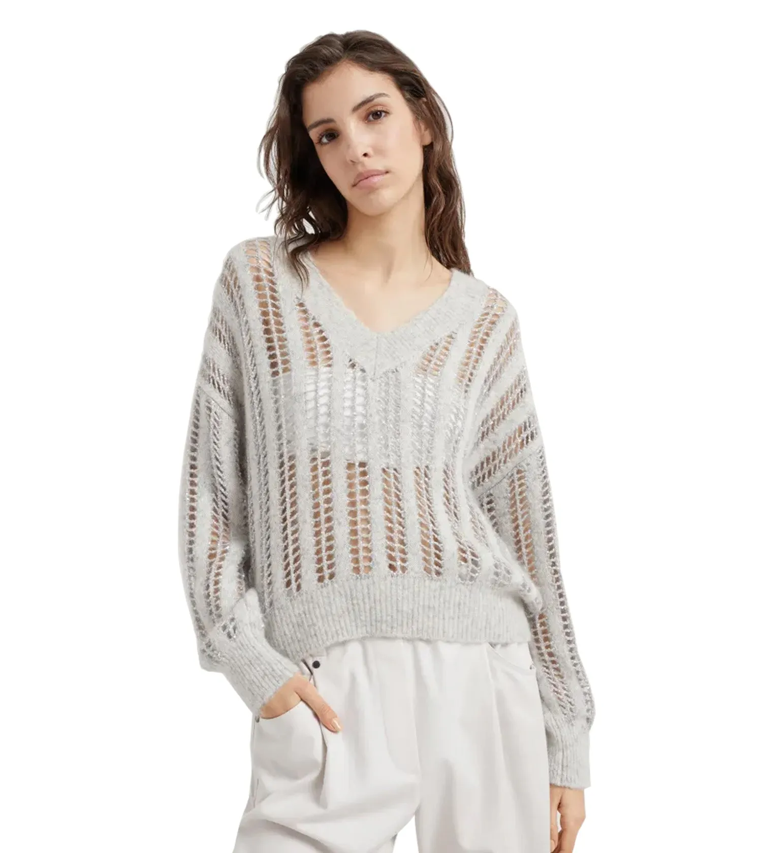 BRUNELLO CUCINELLI Wool and Mohair Dazzling Net Sweater