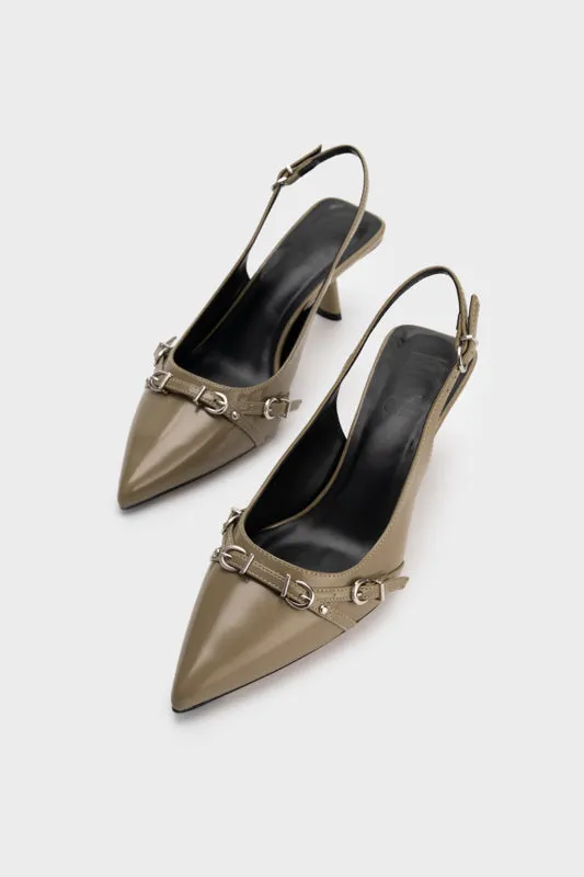 BUCKLED POINTY TOE SCULPTURE SLINGBACK HEEL