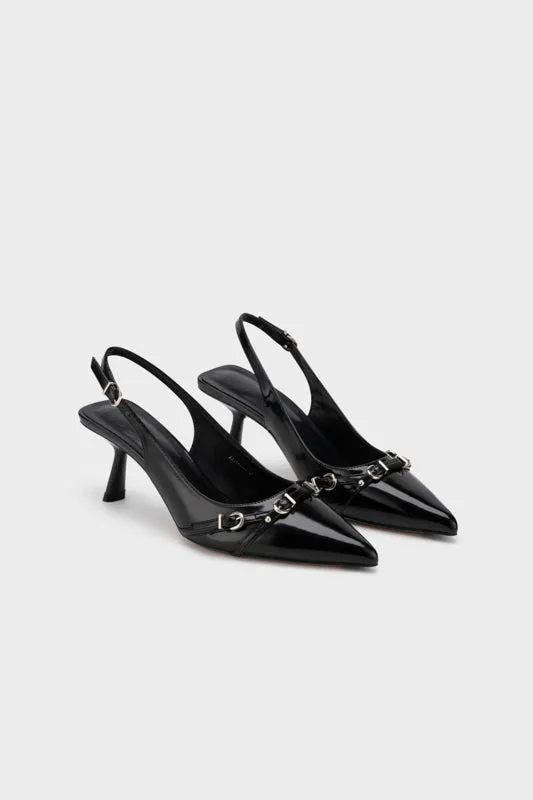 BUCKLED POINTY TOE SCULPTURE SLINGBACK HEEL