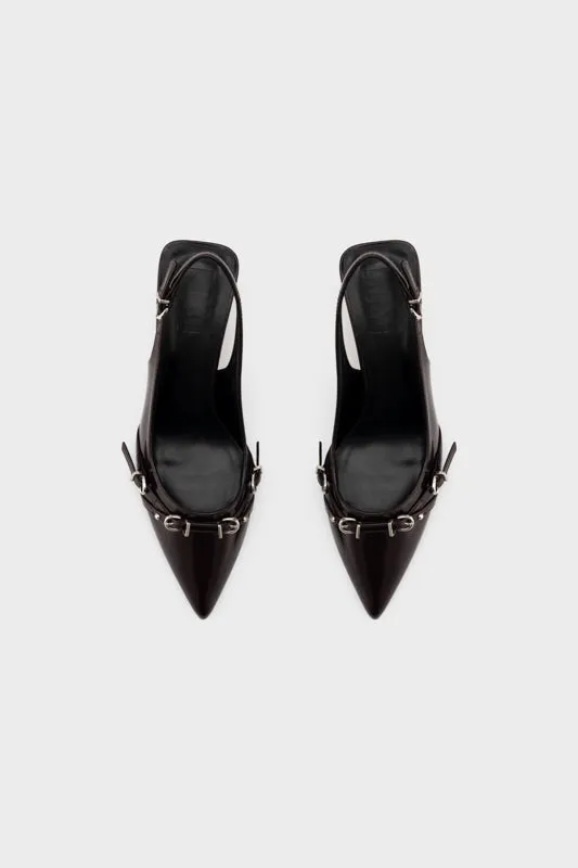 BUCKLED POINTY TOE SCULPTURE SLINGBACK HEEL