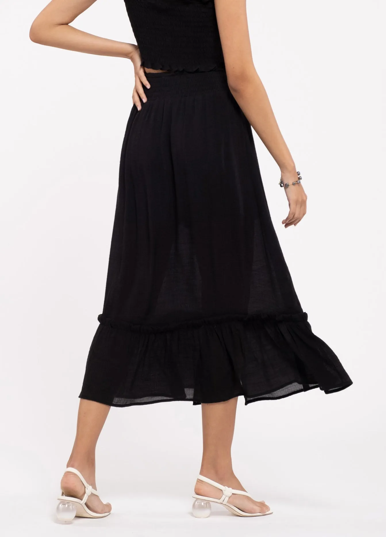 Button Front Black Skirt