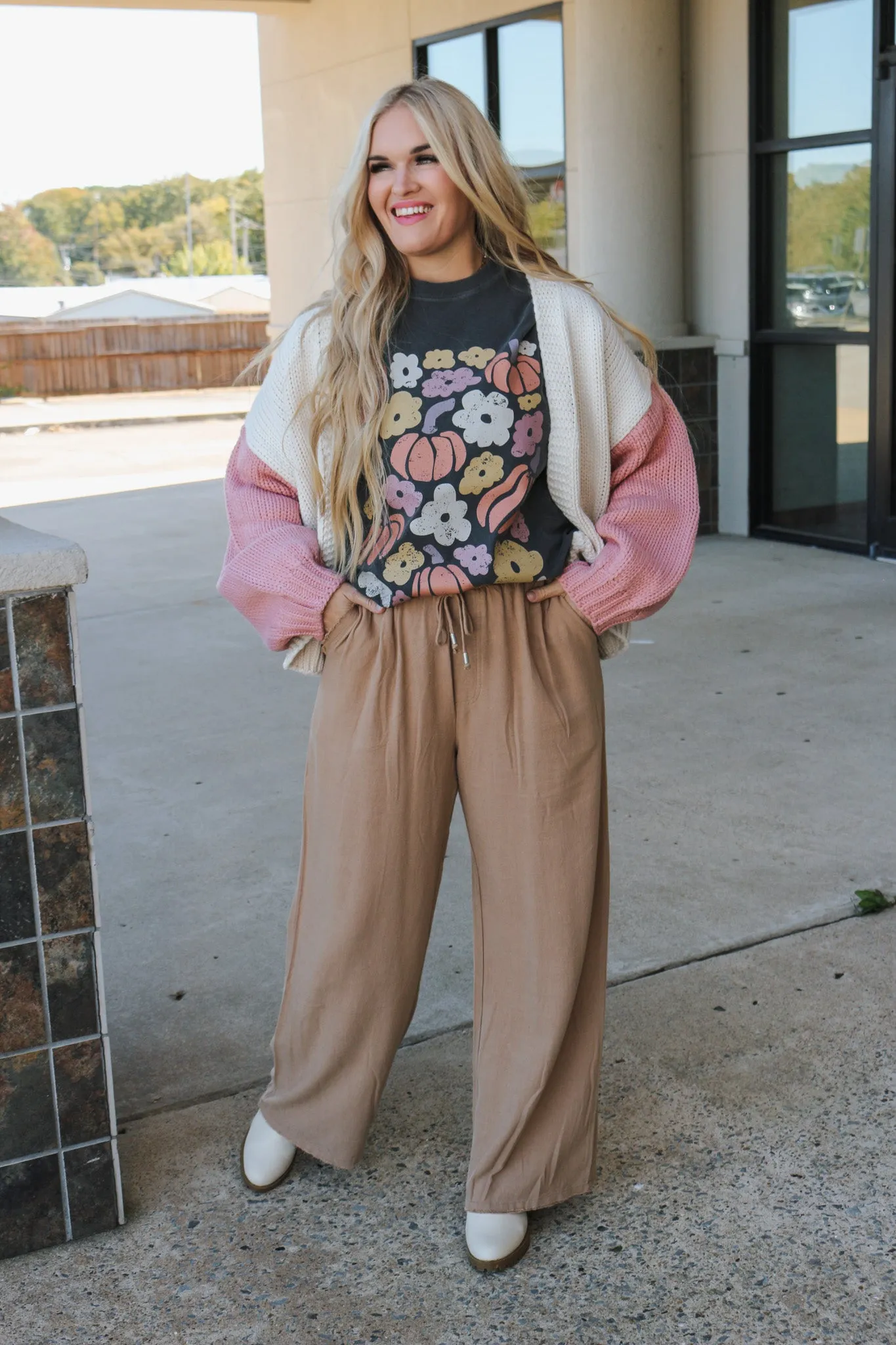 Cafe Errands Mauve Cream Sweater Cardigan