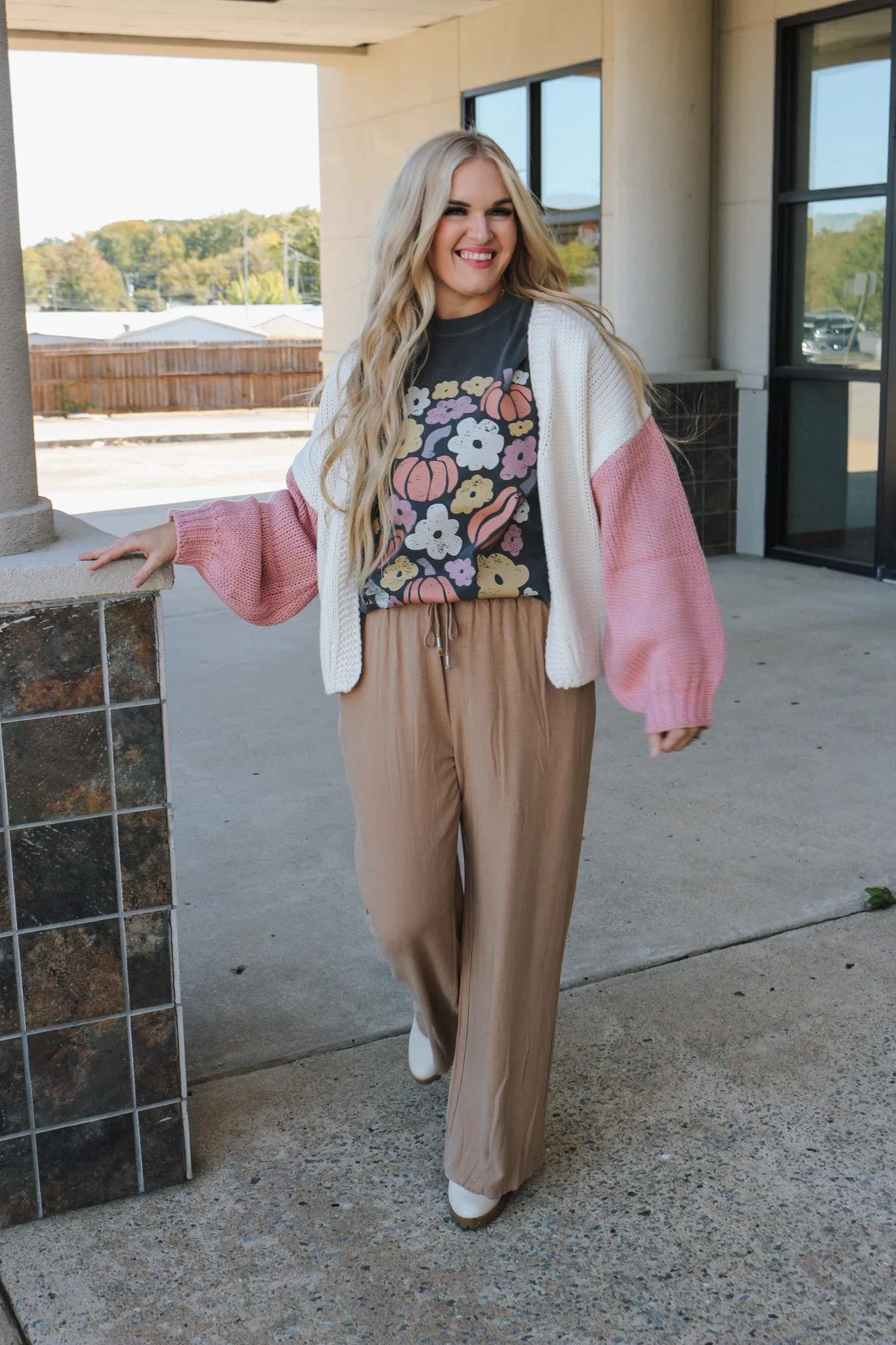 Cafe Errands Mauve Cream Sweater Cardigan