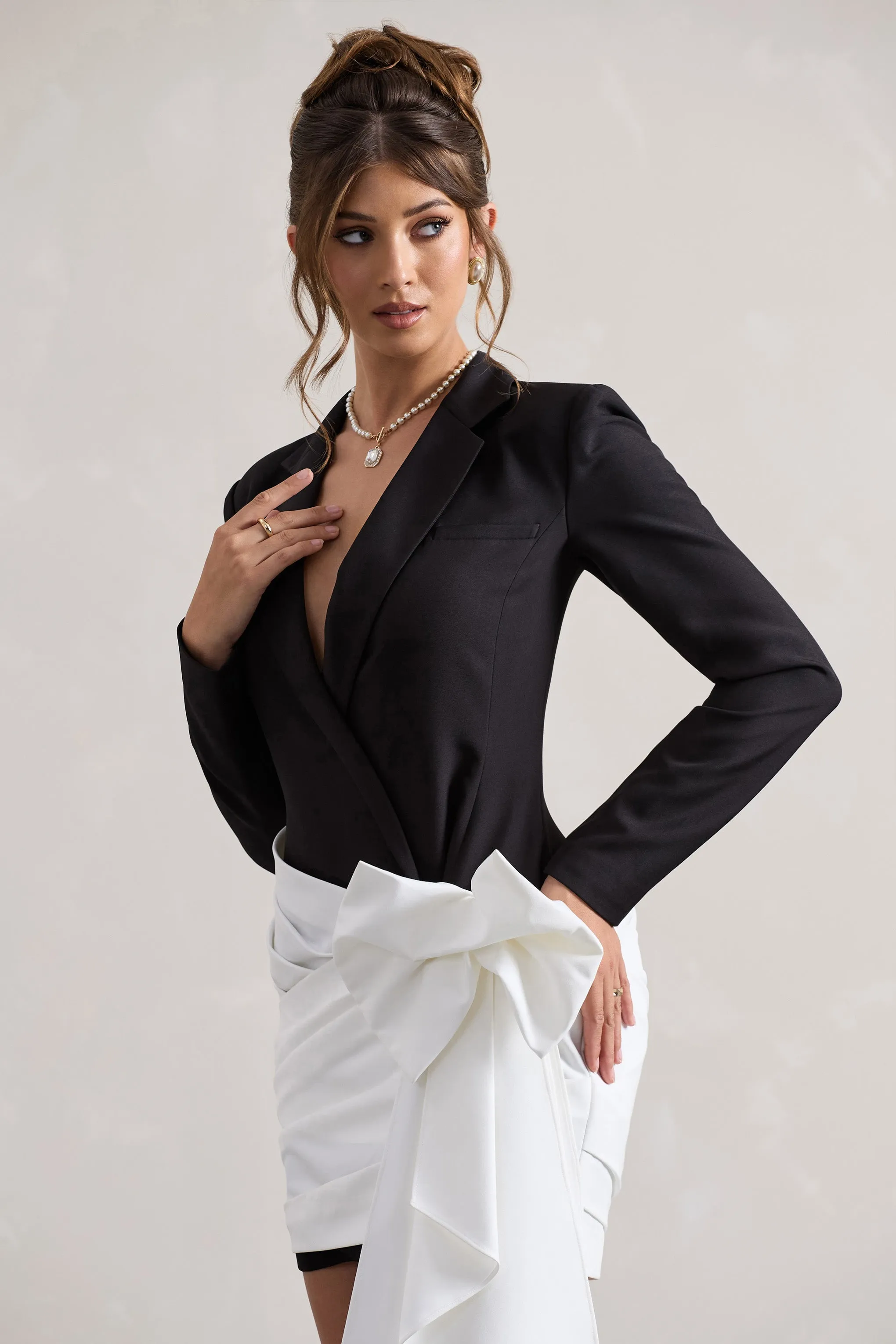 Capital | Black Tailored Blazer Mini Dress With Side Drape