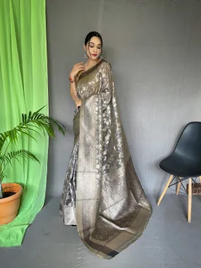 Carbon Grey Saree in Organza Silk