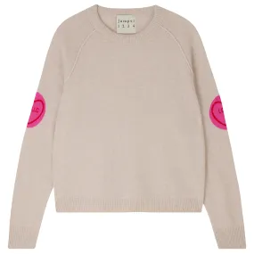 Cashmere Love Hearts Hello Love Sweat in Oatmeal and Pink