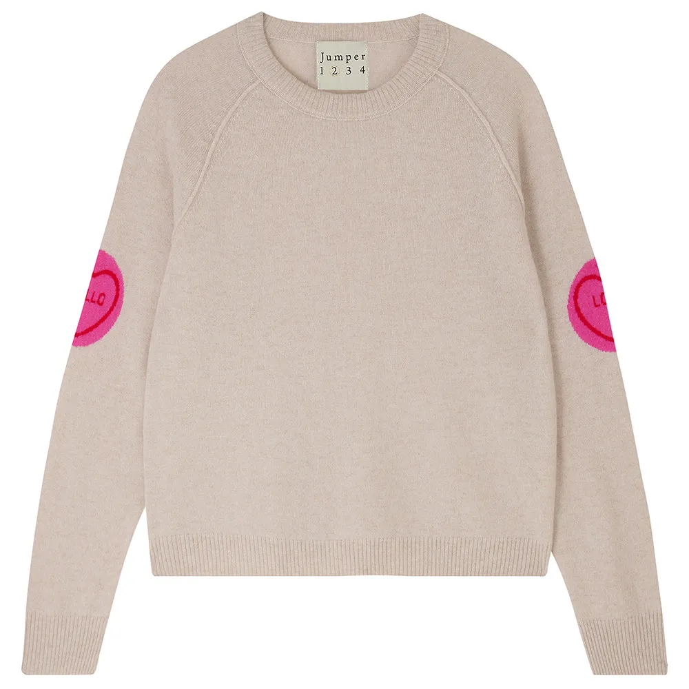 Cashmere Love Hearts Hello Love Sweat in Oatmeal and Pink