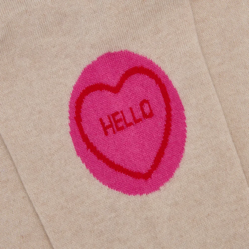 Cashmere Love Hearts Hello Love Sweat in Oatmeal and Pink