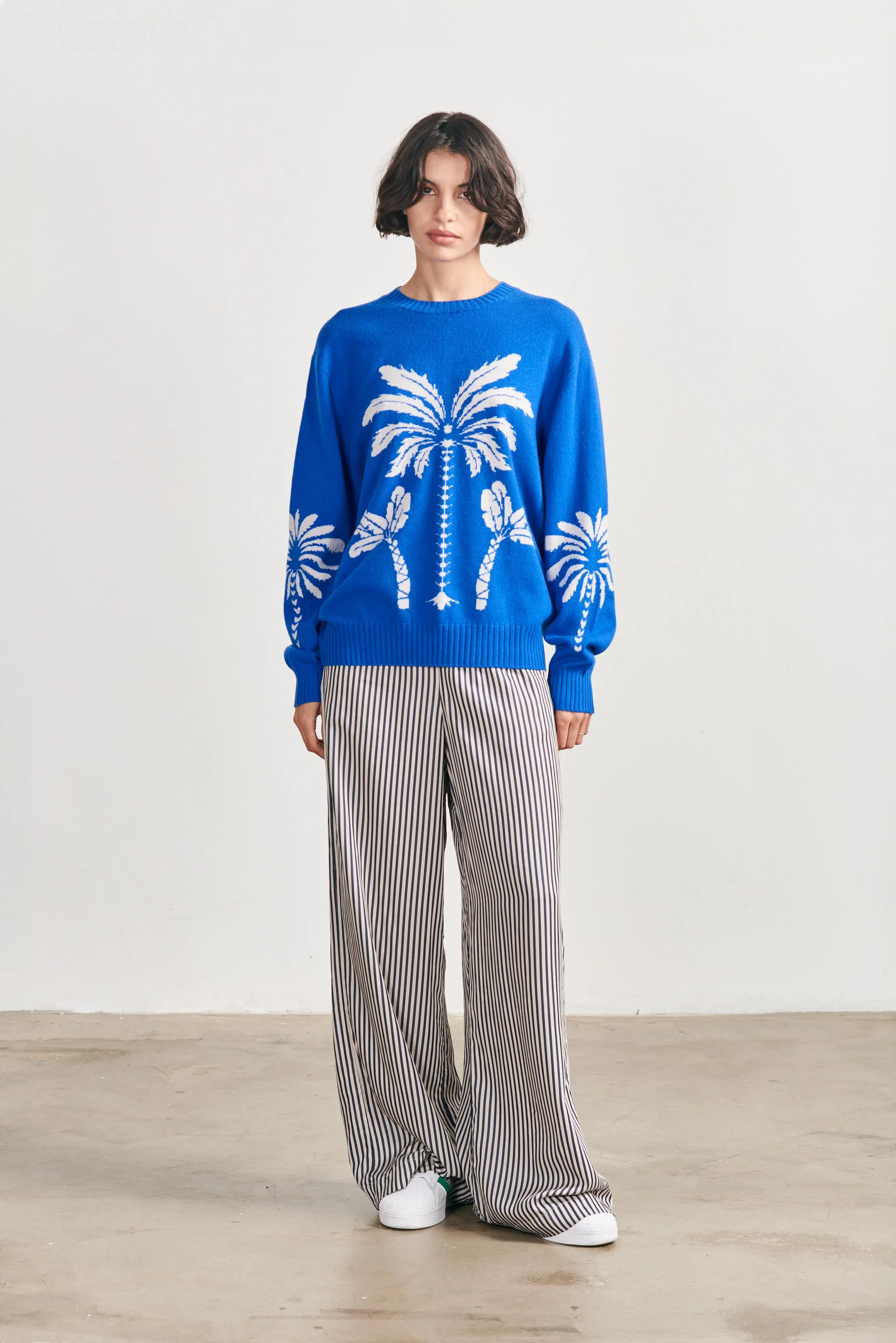 Cashmere Wool Palm Crew in Sky and Fog