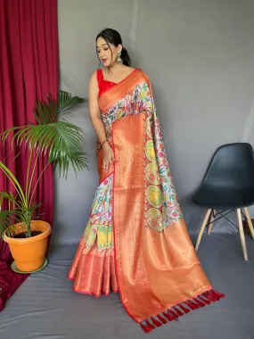 Cavern Pink Saree in Kalamkari Print