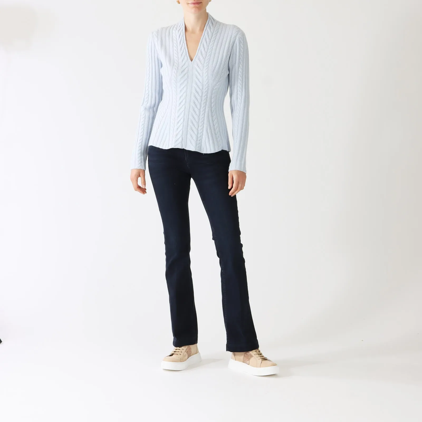 Celeste Luxe Cable Vee Cashmere Sweater