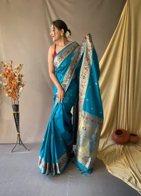 Celestial Blue Saree in Paithani Silk