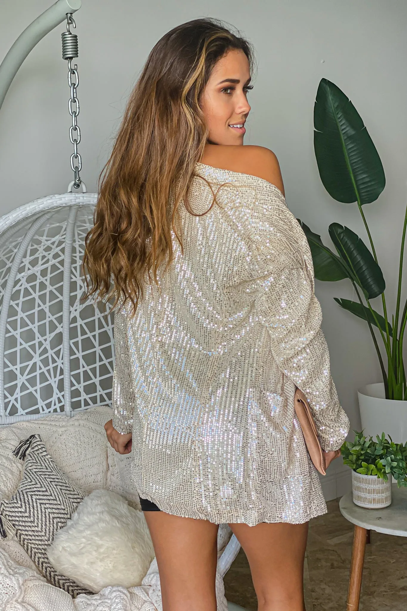 Champagne Sequin Relaxed Blazer