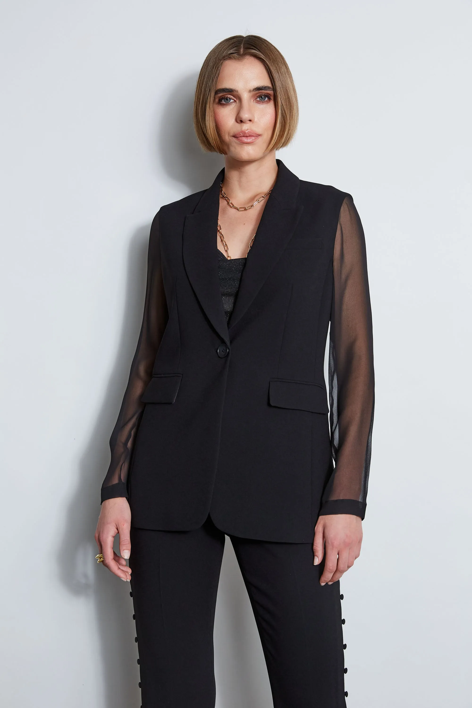 Chiffon Combo Crepe Blazer