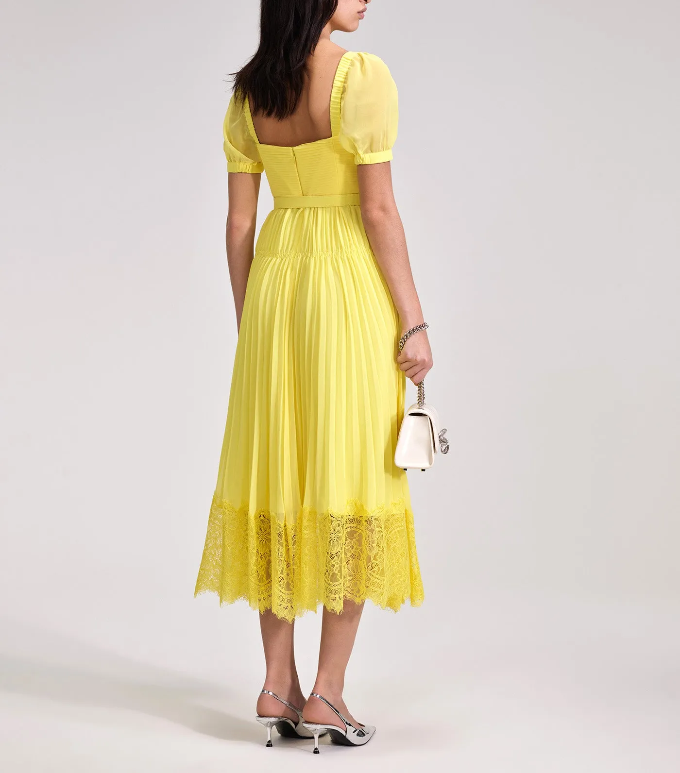 Chiffon Lace Detail Midi Dress Yellow