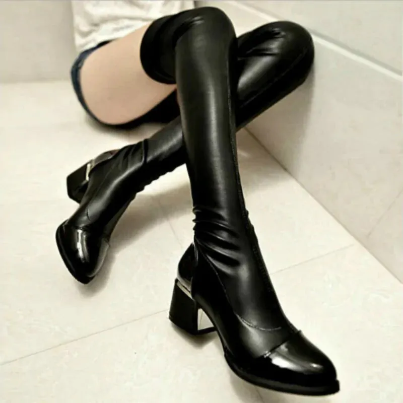 Chunky Knee High Leather Boots