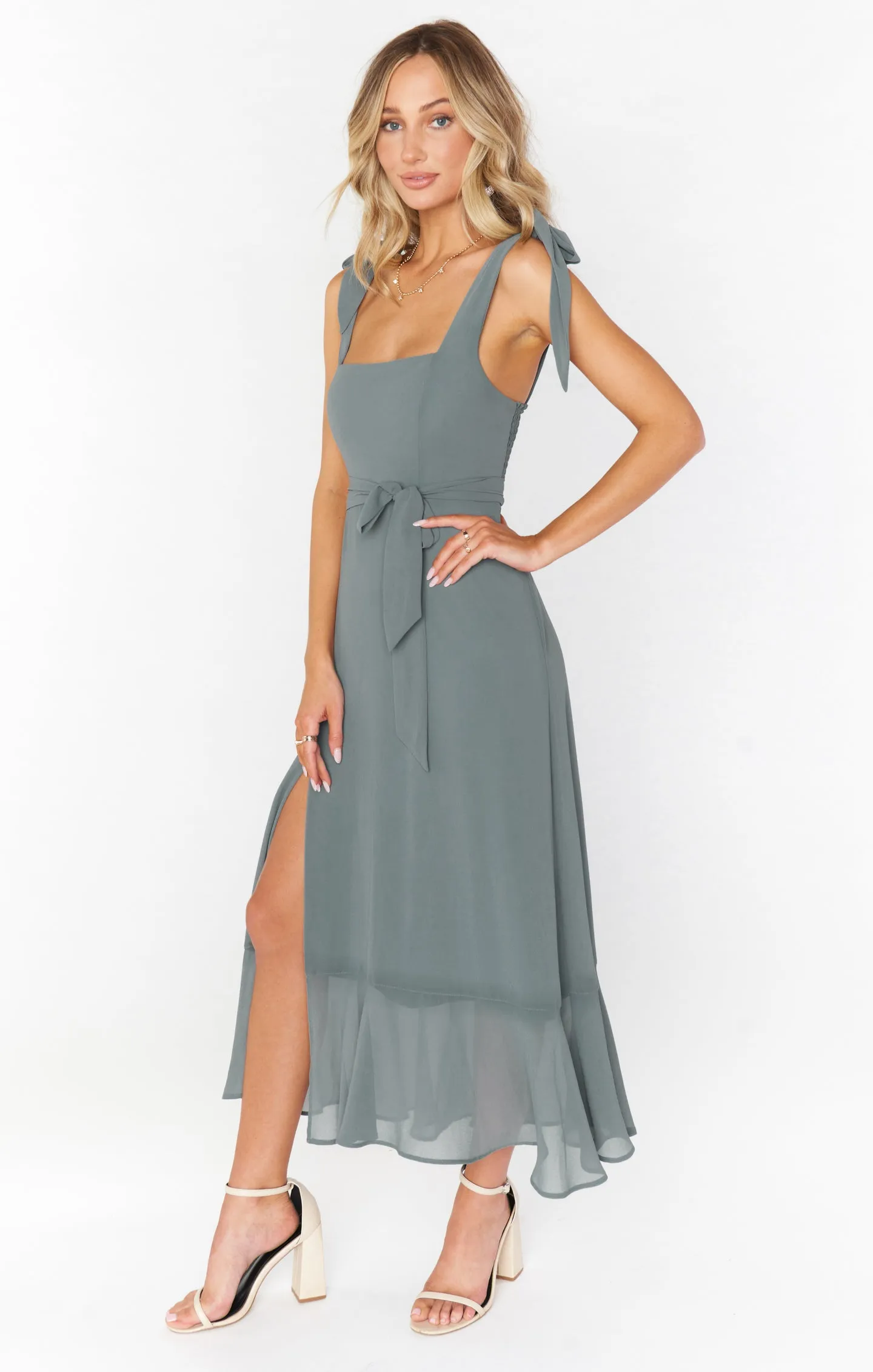 Claire Midi Dress ~ Deep Sage Chiffon