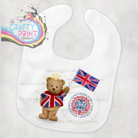 Coronation Teddy Bear with Logo Baby Bib