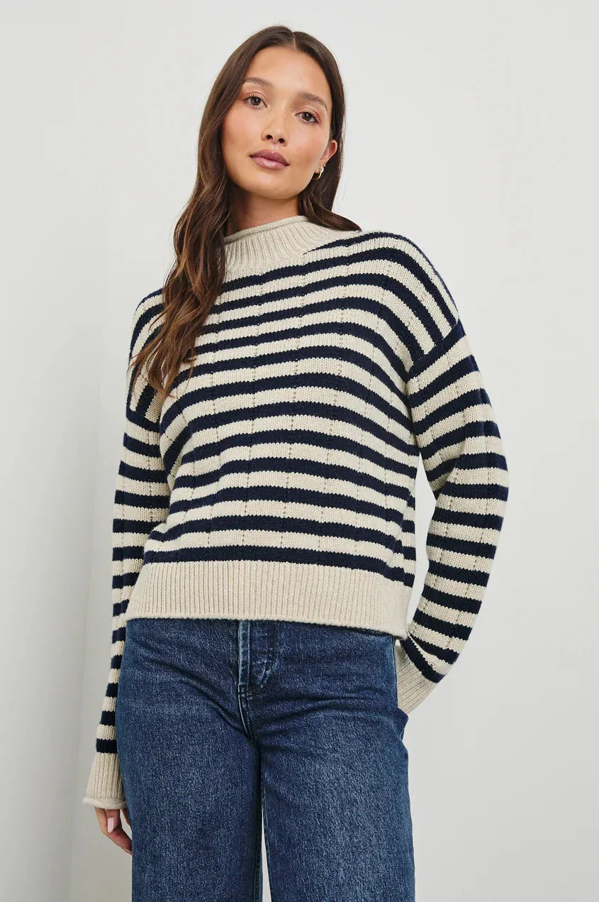 Corrine Sweater- Oat Navy Stripes