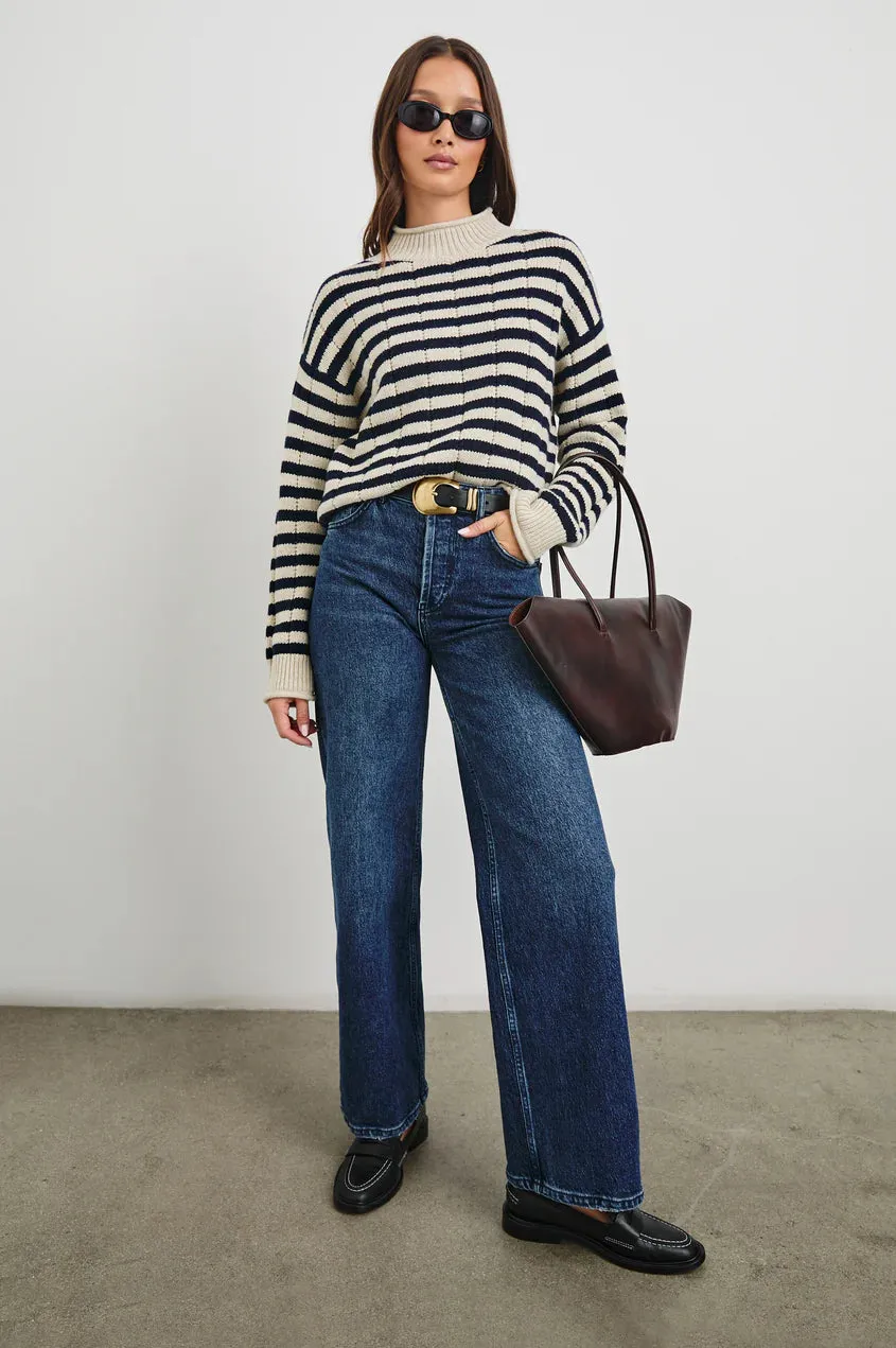 Corrine Sweater- Oat Navy Stripes