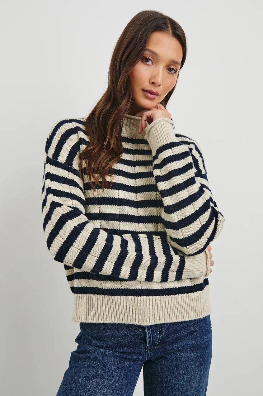 Corrine Sweater- Oat Navy Stripes