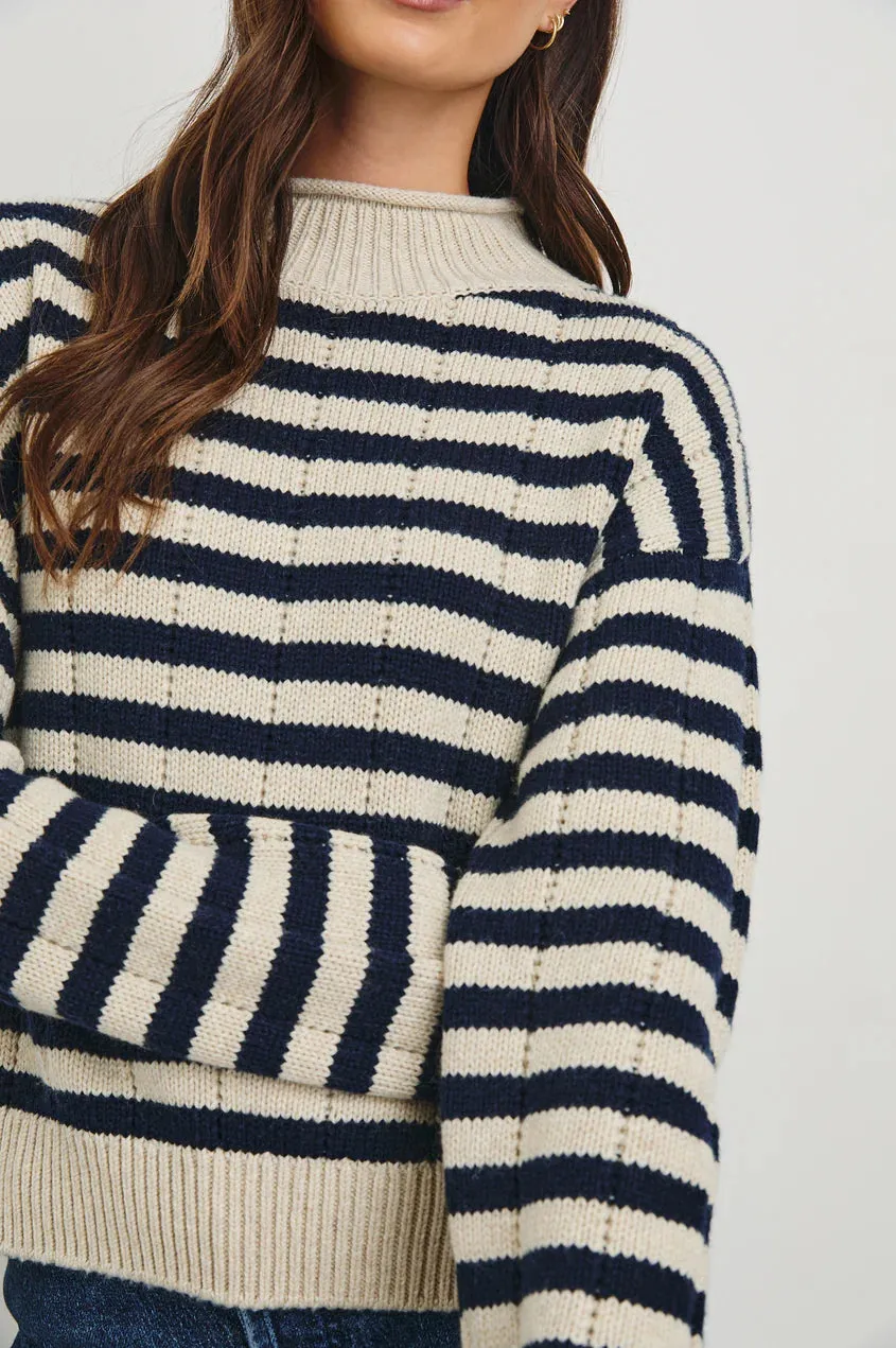 Corrine Sweater- Oat Navy Stripes