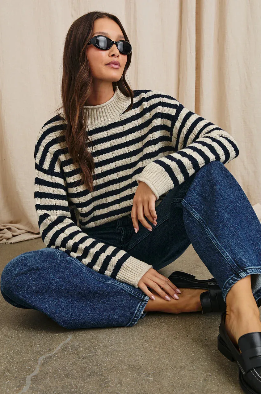 Corrine Sweater- Oat Navy Stripes