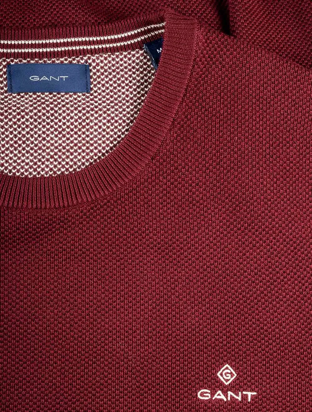 Cotton Piqué Crew Neck Sweater Cabernet Red