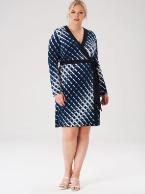 Dark Blue Criss-Cross Print Kara Dress