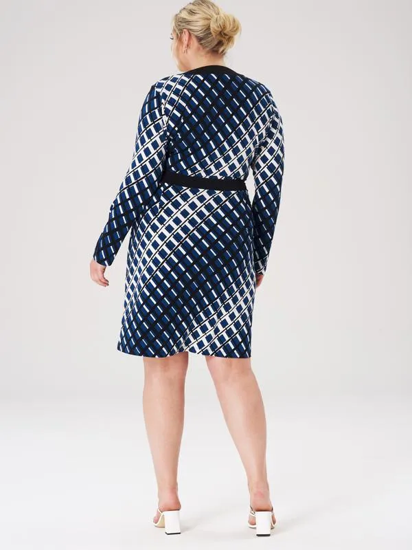 Dark Blue Criss-Cross Print Kara Dress