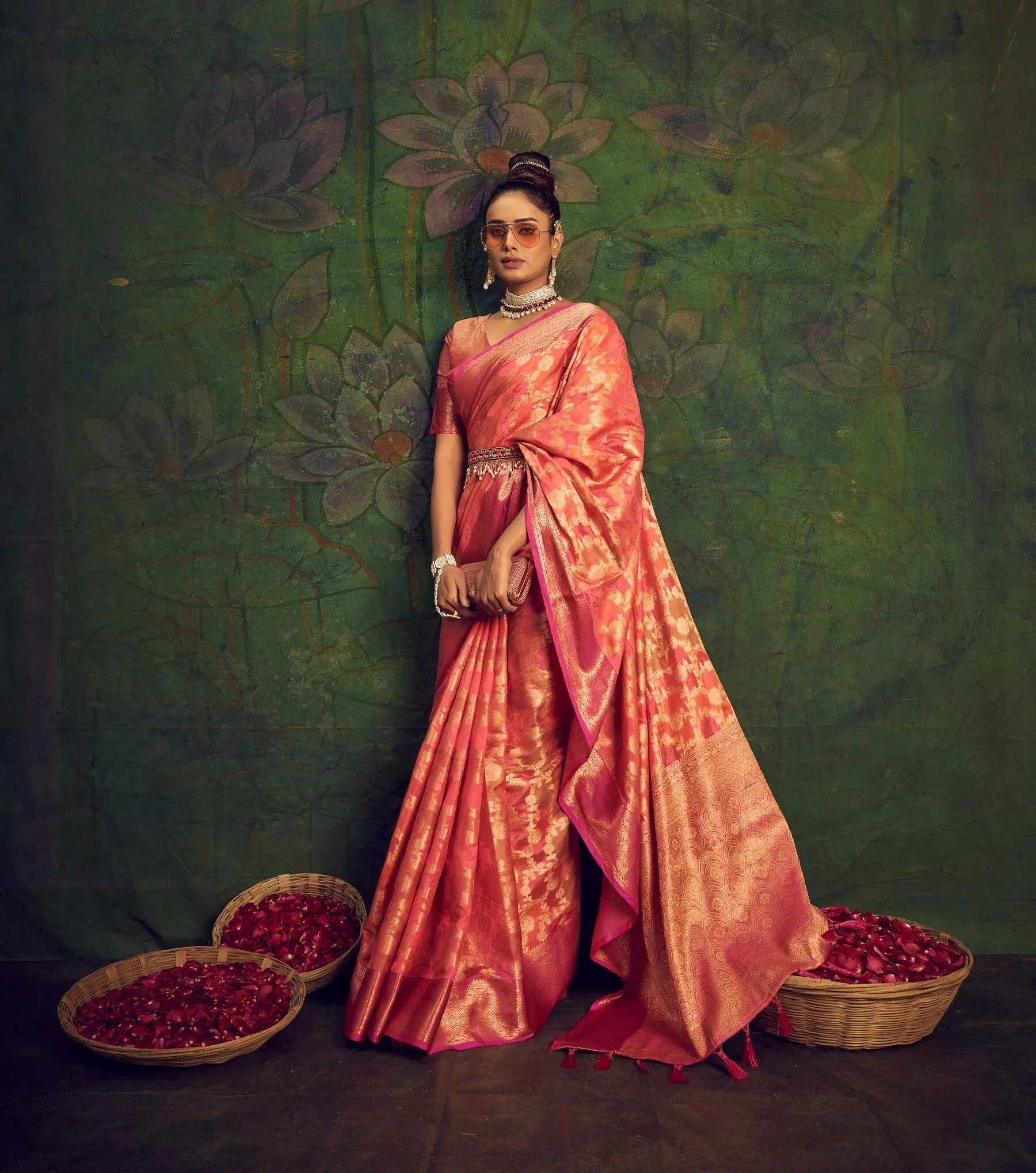 Dark Peach Saree in Organza