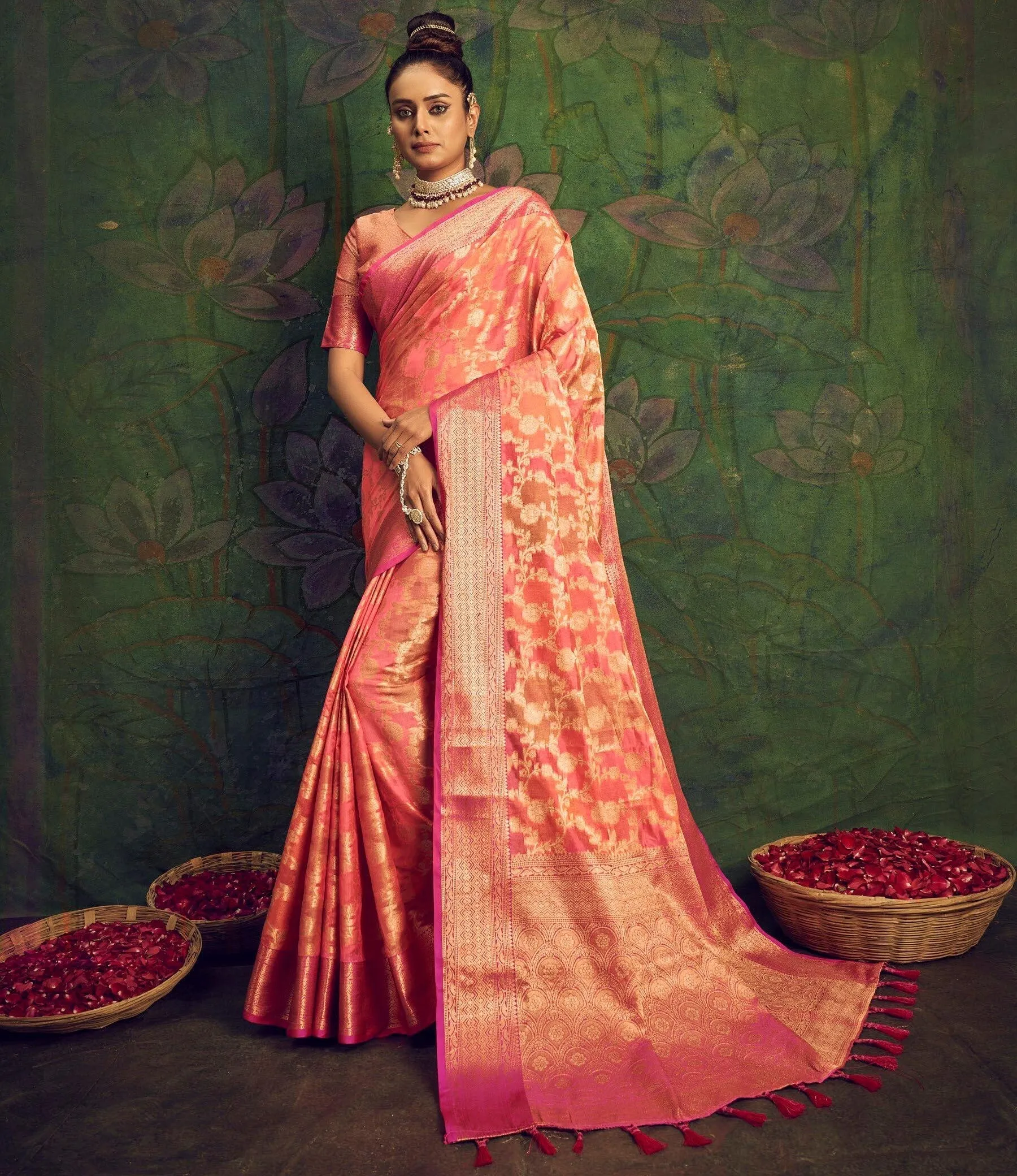 Dark Peach Saree in Organza