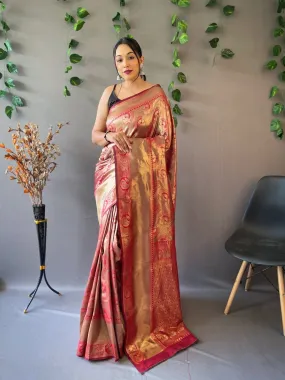 Dark Red Saree in Kanjeevaram Silk Self Peacock Woven