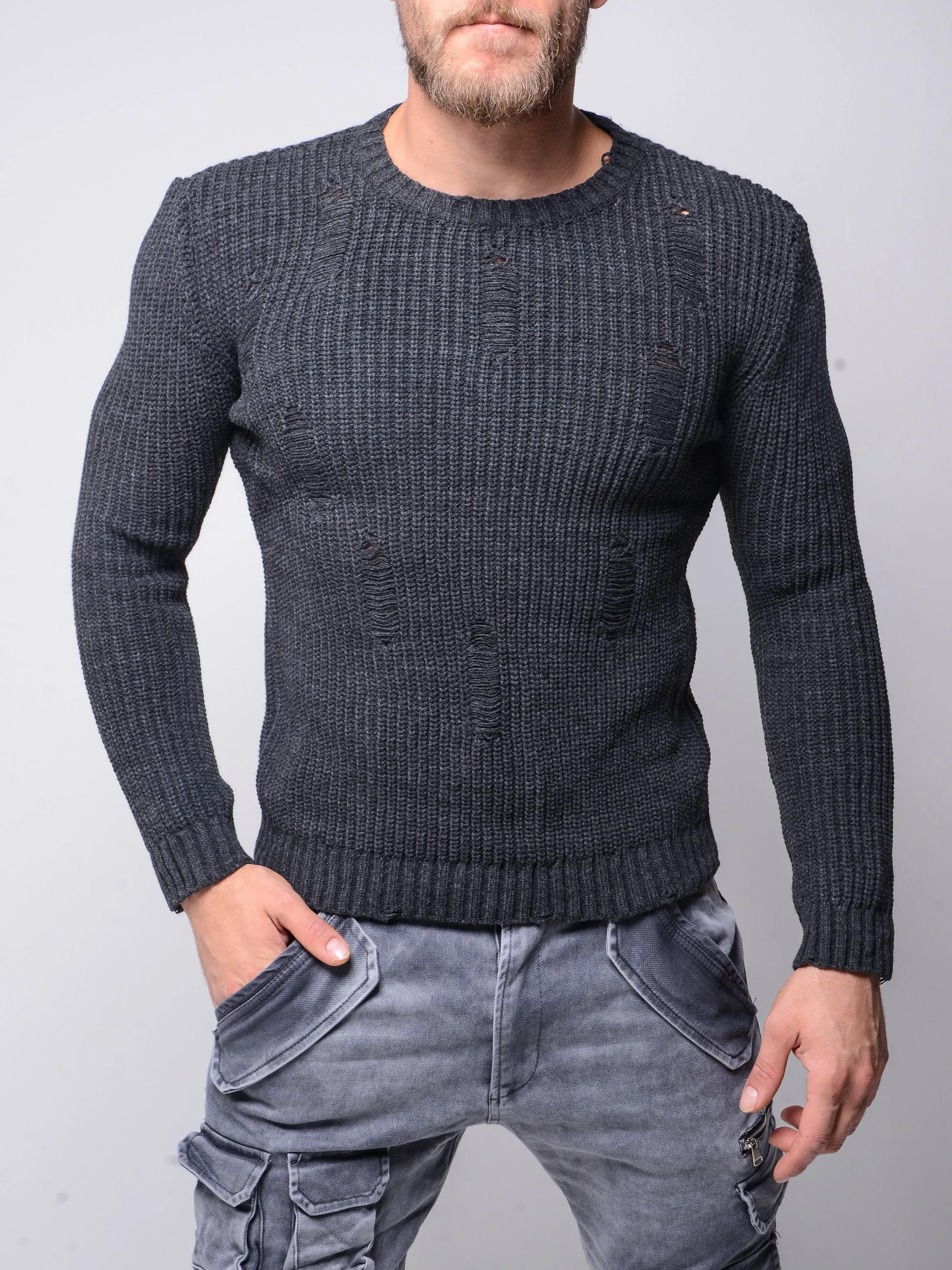 Distressed Gray Sweater