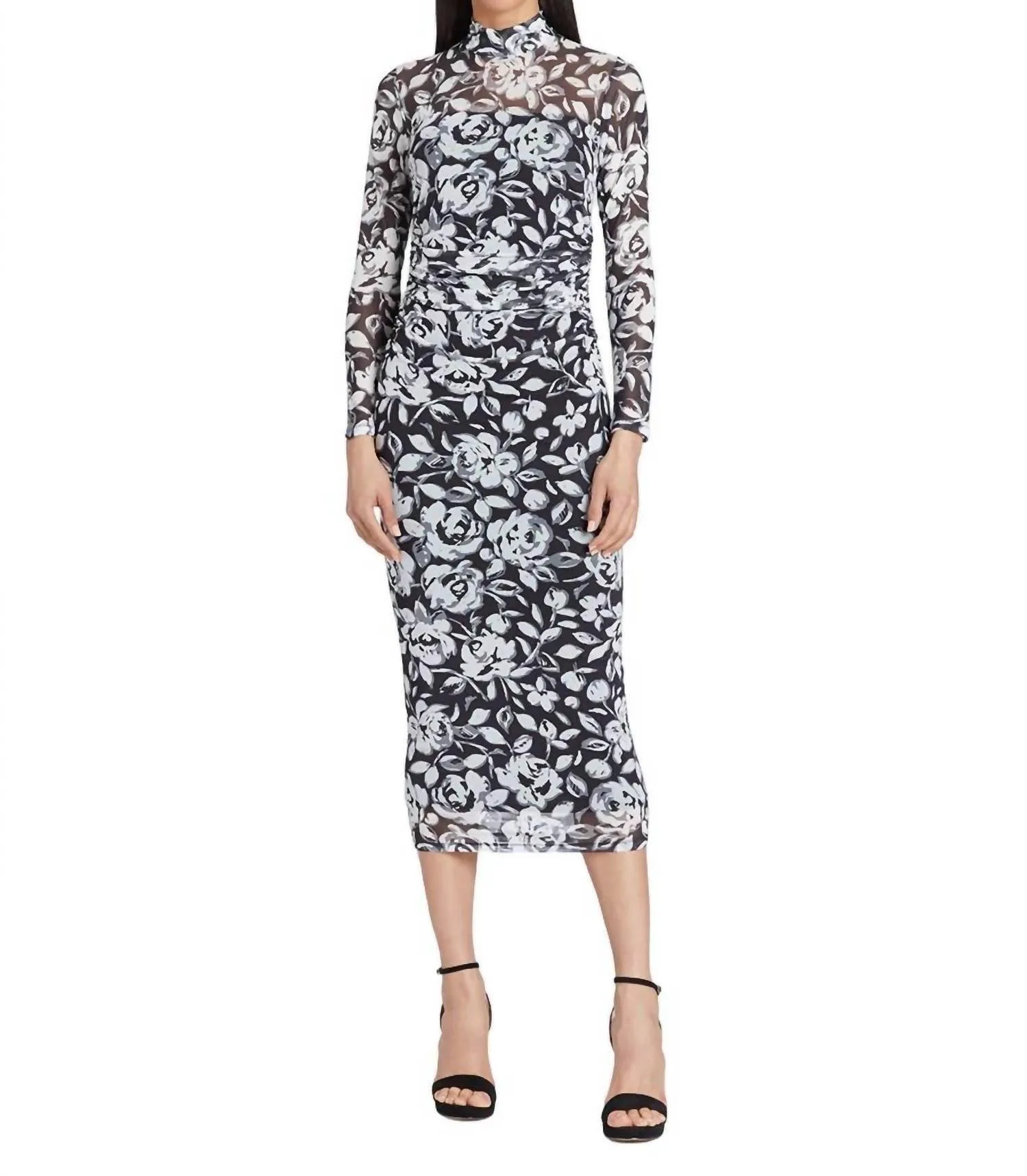 Dominique Long Sleeved Printed Mesh Dress