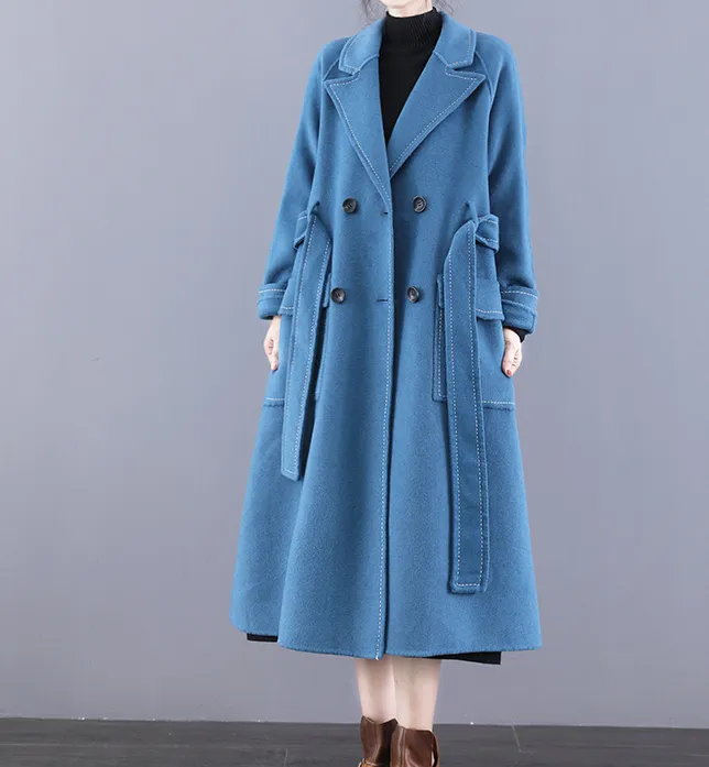 Double Face Wool Coat Handmade Long Warm Long Women Wool Coat Jacket/7866