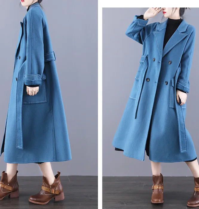 Double Face Wool Coat Handmade Long Warm Long Women Wool Coat Jacket/7866