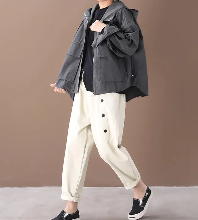 Draw String Hooded Loose Short Casual Coat A line Parka Plus Size Coat Jacket