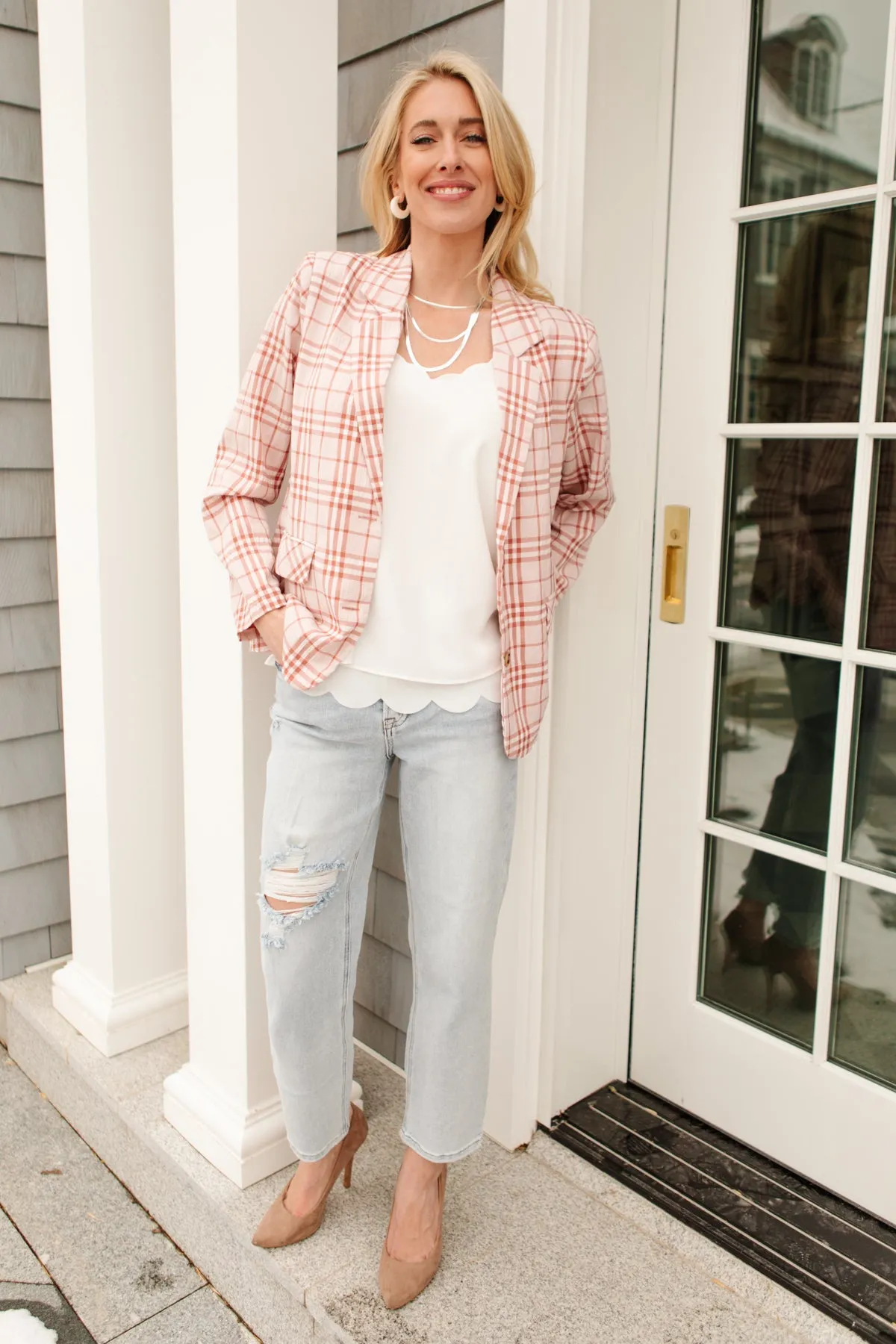 Dressed in Plaid Blazer In Pink