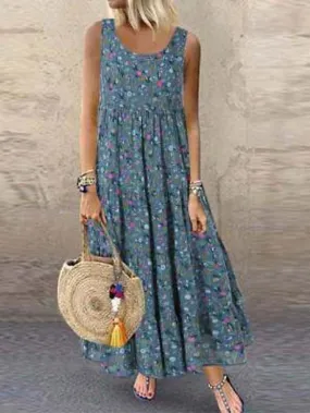 Dunnmall Women's Maxi long Dress - Sleeveless Print Hot Casual Loose Blue Yellow Orange Beige S M L XL XXL 3XL 4XL 5XL