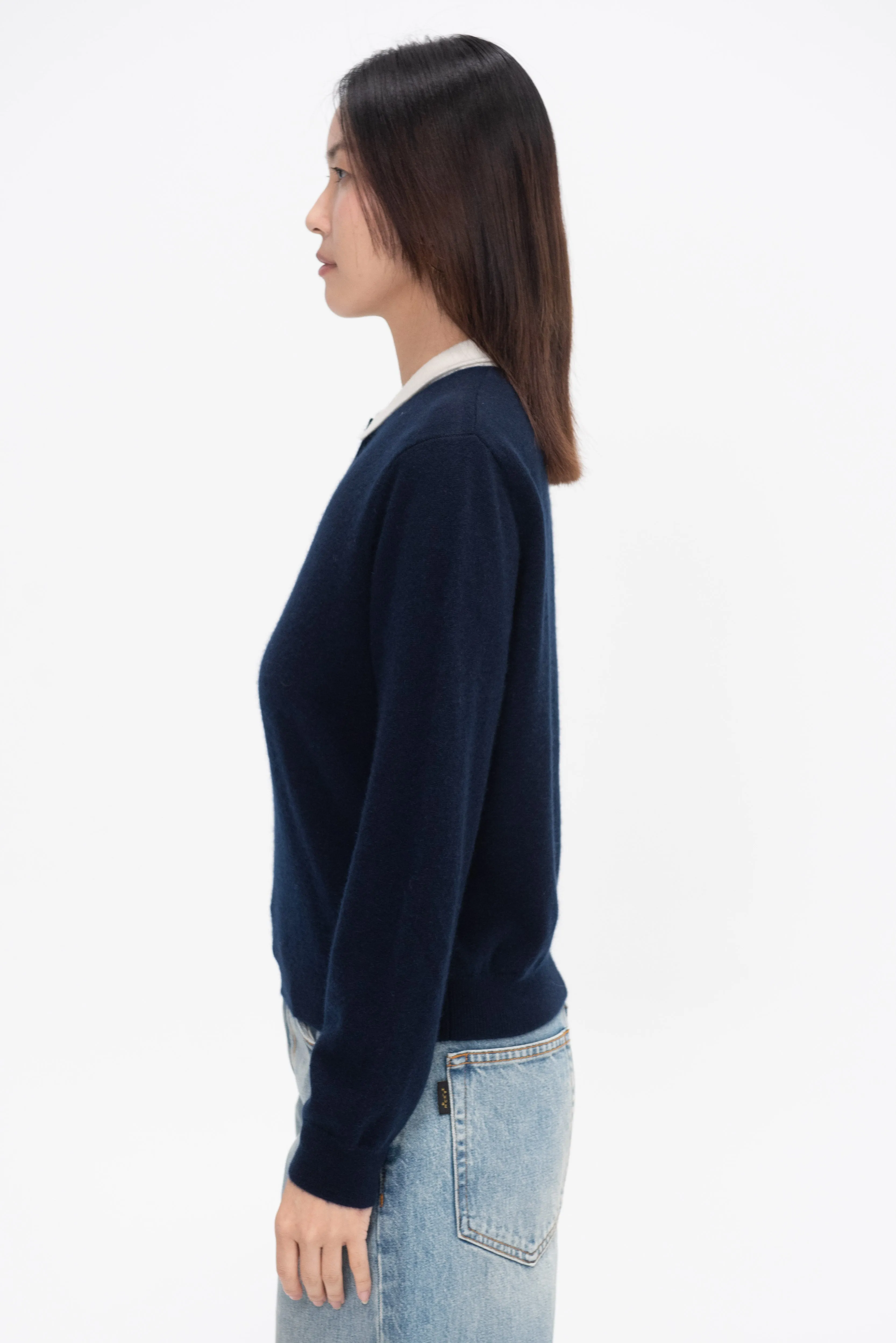 Eden Polo Cashmere Sweater, Navy and Ivory