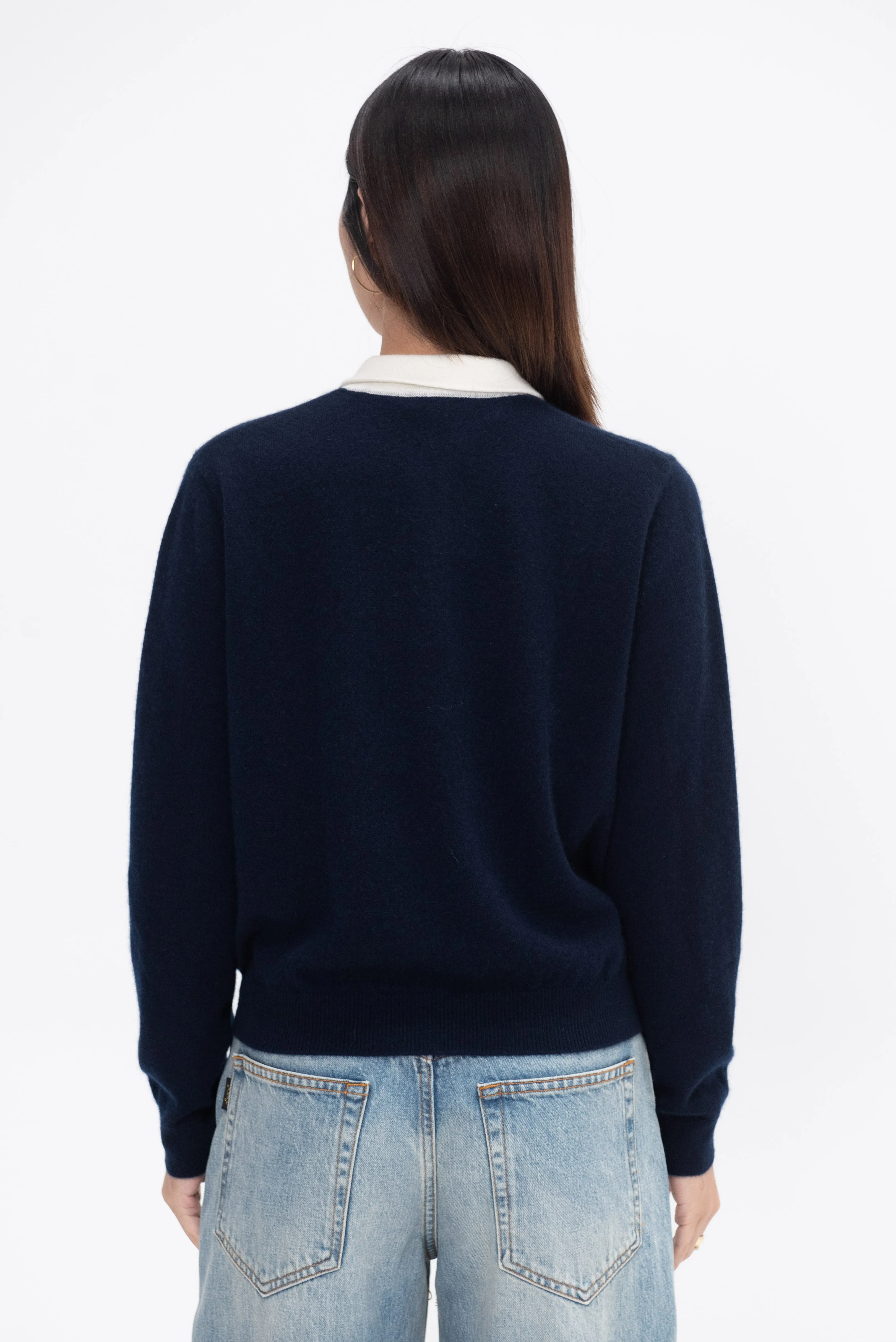 Eden Polo Cashmere Sweater, Navy and Ivory