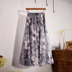 Elegant Florals Chiffon Long Skirt