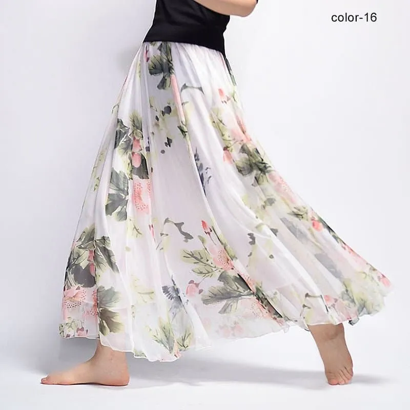 Elegant Florals Chiffon Long Skirt