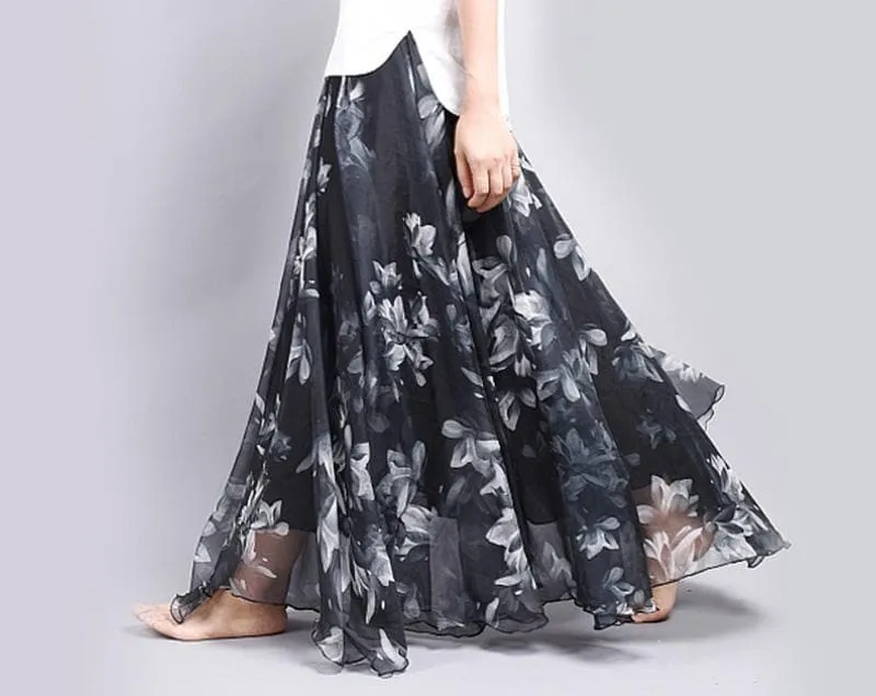 Elegant Florals Chiffon Long Skirt